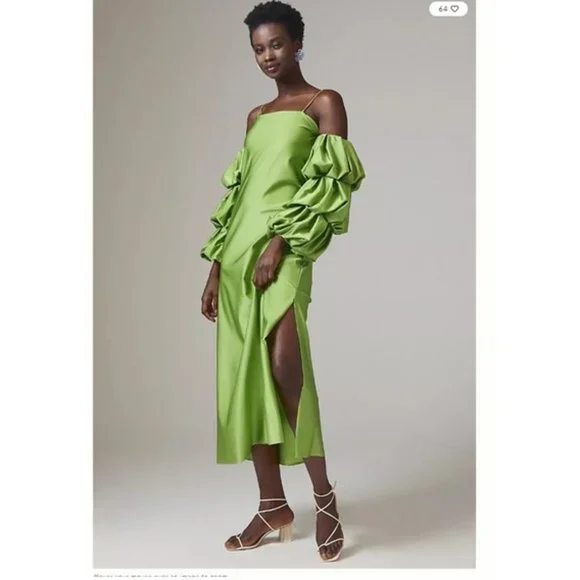 slim fit dress slacks BNWT Anthropologie Green Satin Midi Dress main image 0